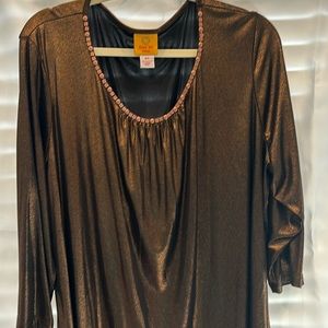 NWT Metallic Bronze 3/4 Sleeve Beaded Scoop Neck Top